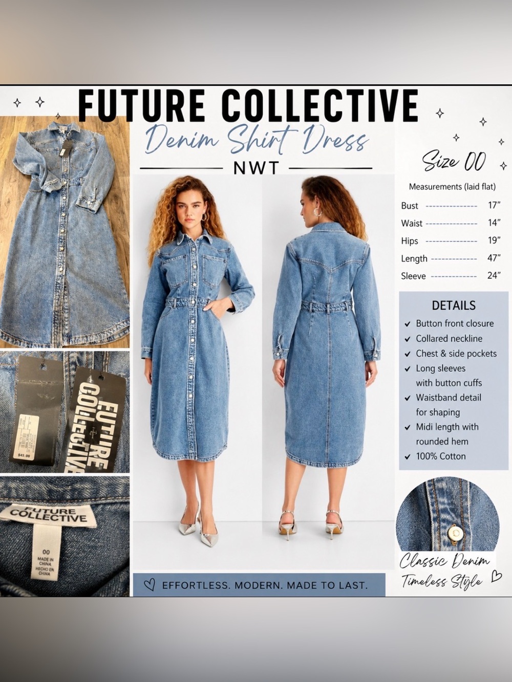 Future Collective Women’s Denim Shirt Dress – Size 00 – NWT